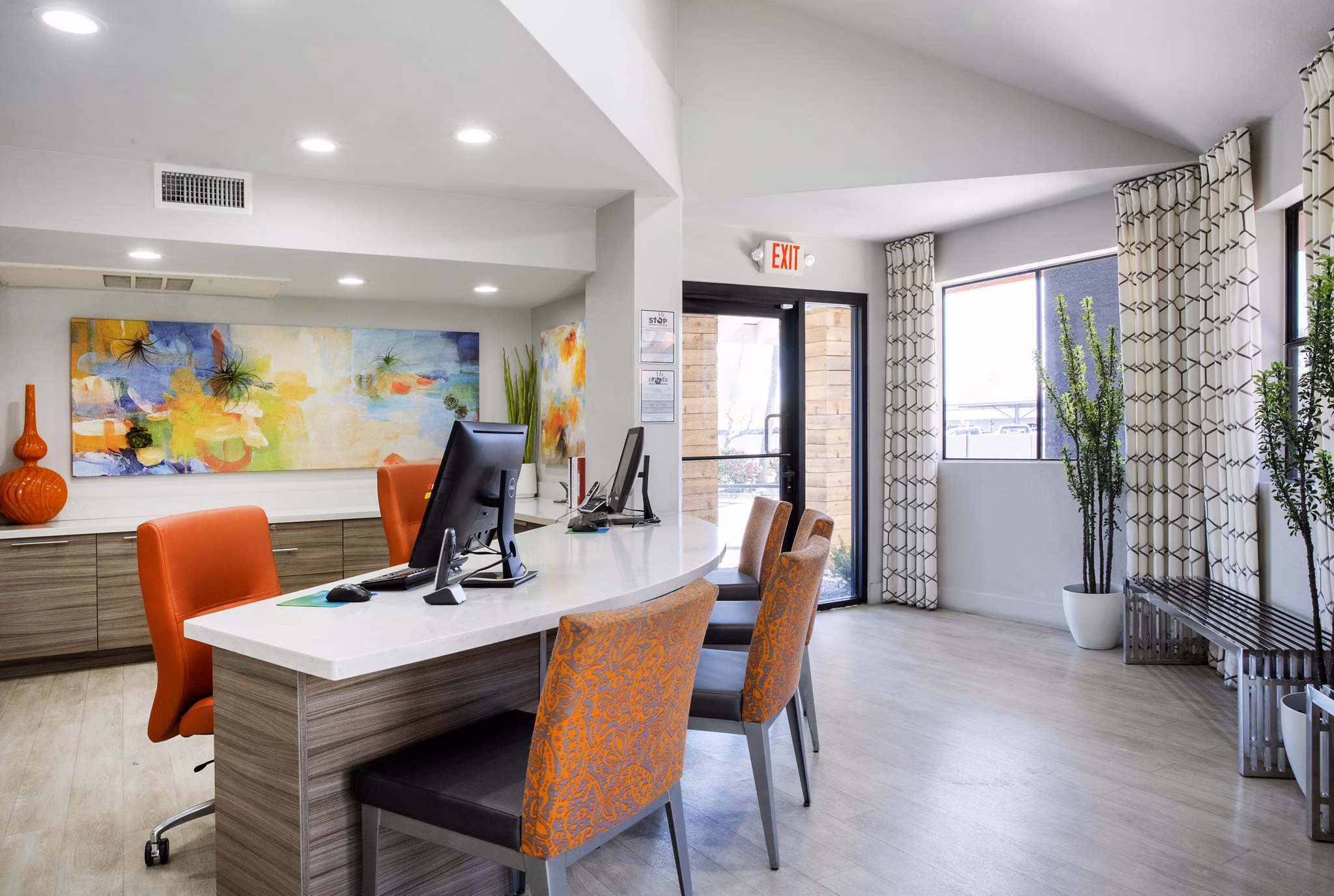 Elegant clubhouse with modern furnishings at The Julia Apartments, a Greystar luxury community in a prime location for upscale living