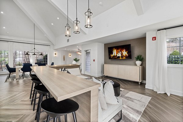 Clubhouse with modern furnishings and open layout at View at Lake Lynn Apartments