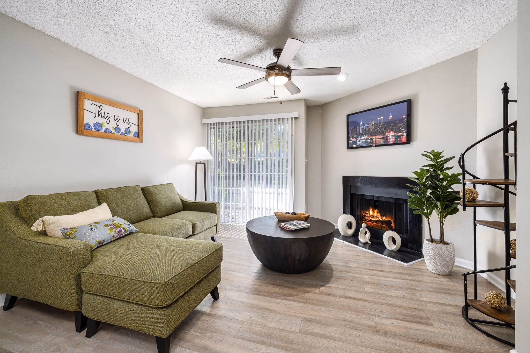 Spacious living room with modern decor at View at Lake Lynn Apartments, luxury lifestyle