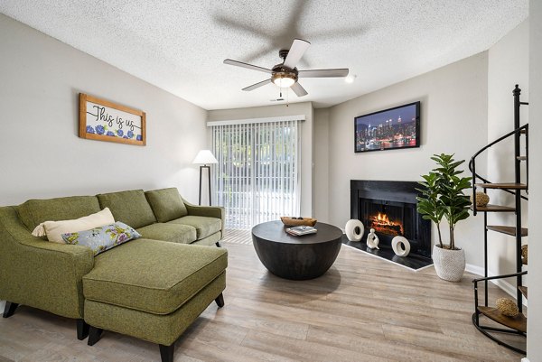 Spacious living room with modern decor at View at Lake Lynn Apartments, luxury lifestyle