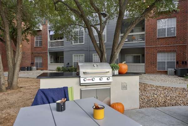 Grill area with modern equipment at The Quarry Alamo Heights Apartments