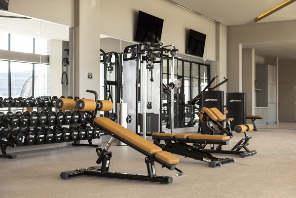Modern fitness center with state-of-the-art equipment at Forge Apartments, ideal for active lifestyles and complete workout routines
