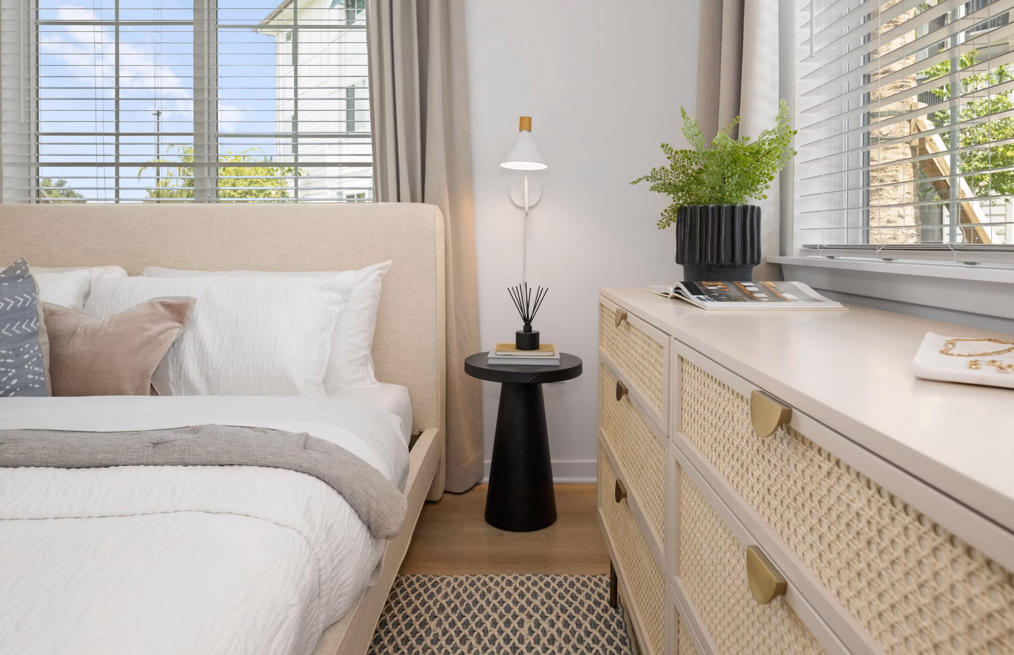 Contemporary bedroom with stylish decor at Marlowe Gateway Apartments