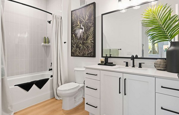 Bathroom featuring modern fixtures and sleek design at Marlowe Gateway Apartments