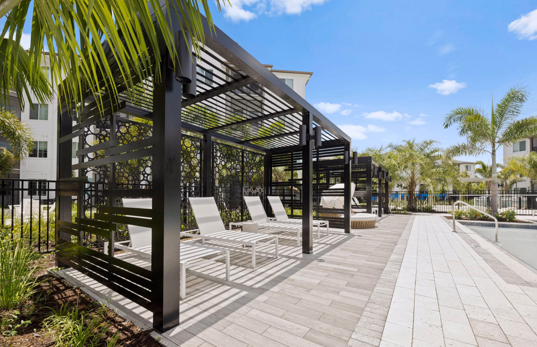 Spacious patio with modern seating at Marlowe Gateway Apartments