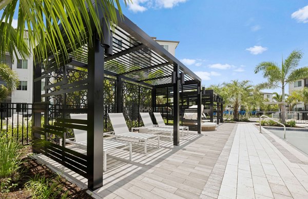 Spacious patio with modern seating at Marlowe Gateway Apartments