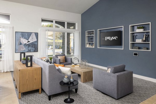 Clubhouse with stylish seating and modern design at Prose Cartersville Apartments, offering luxury amenities for residents
