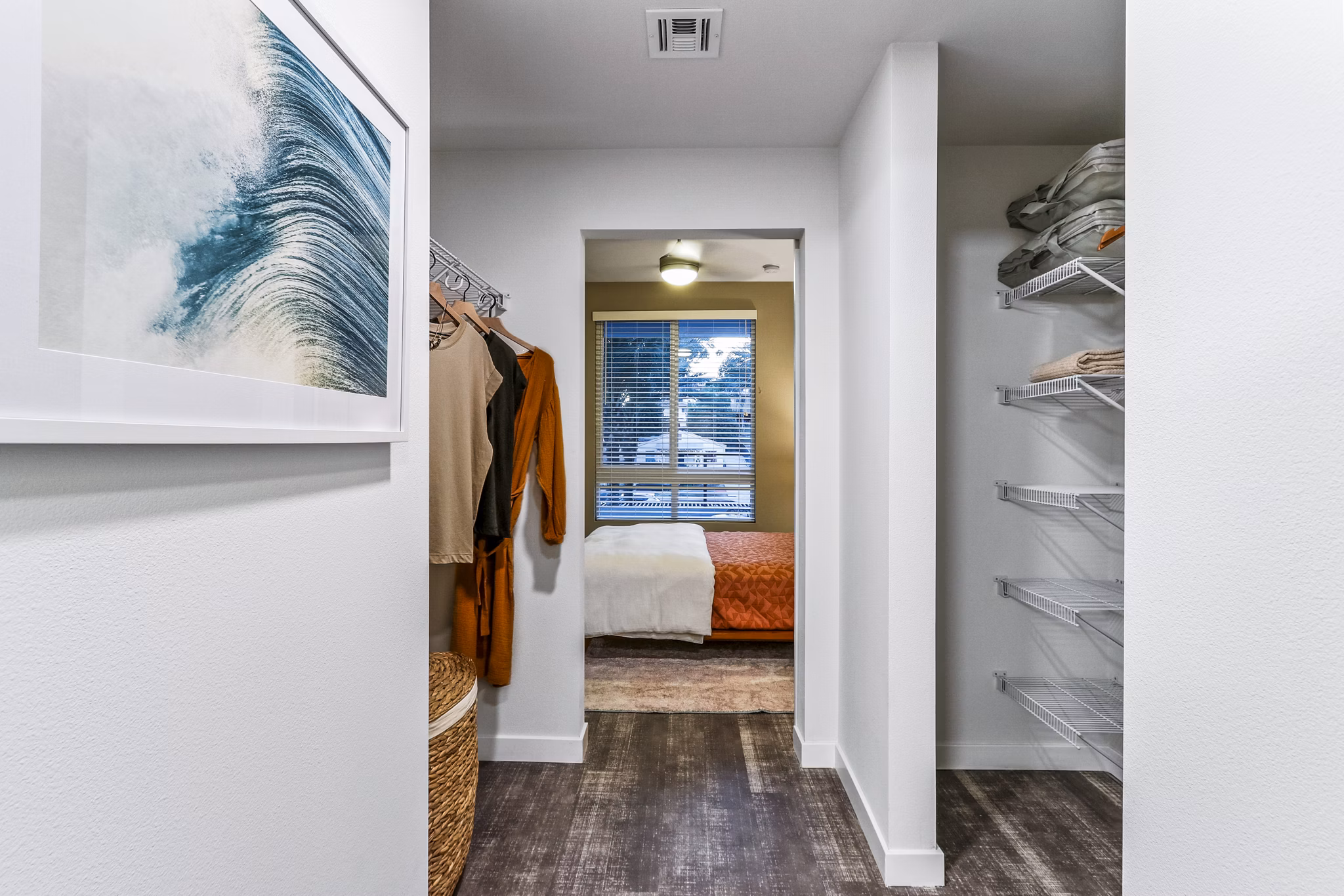Spacious walk-in bedroom closet in Jefferson La Mesa Apartments with ample storage space