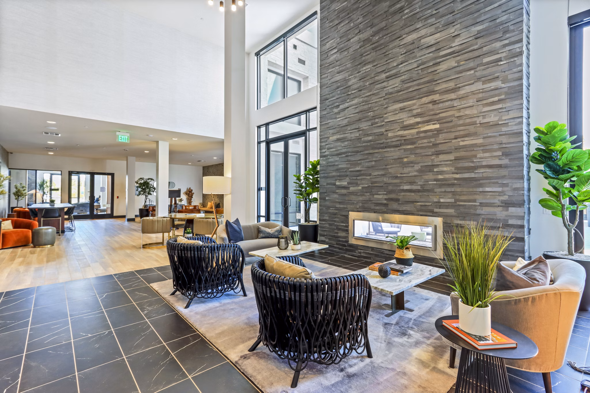 Elegant clubhouse with modern furnishings at Jefferson La Mesa Apartments, perfect for social gatherings and relaxation
