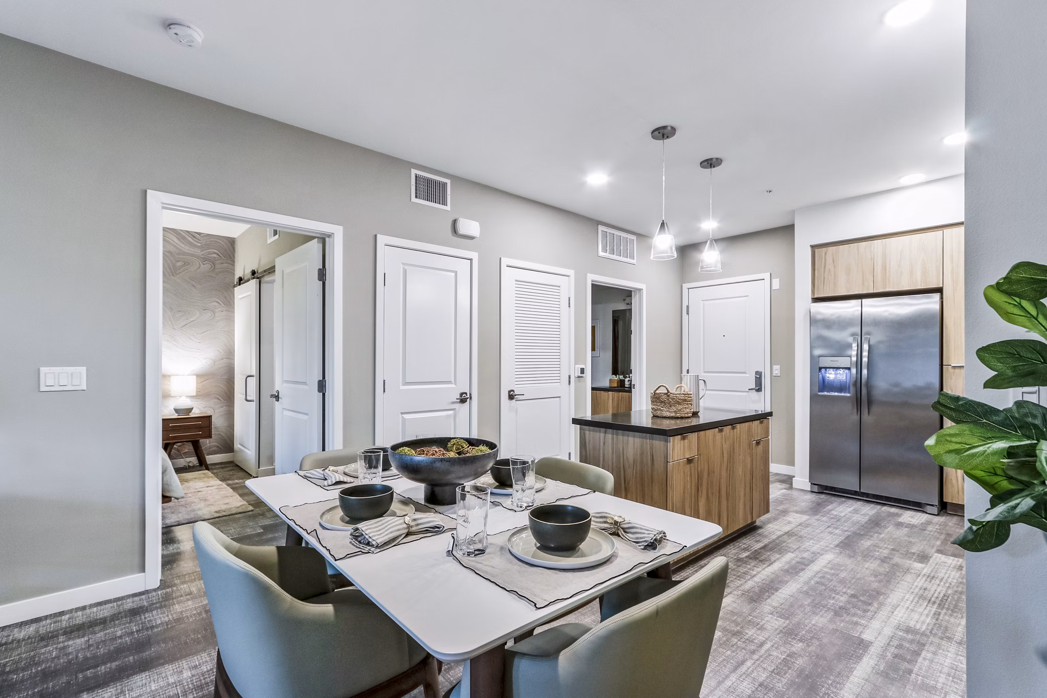 Elegant dining room with contemporary decor at Jefferson La Mesa Apartments offering luxury living spaces