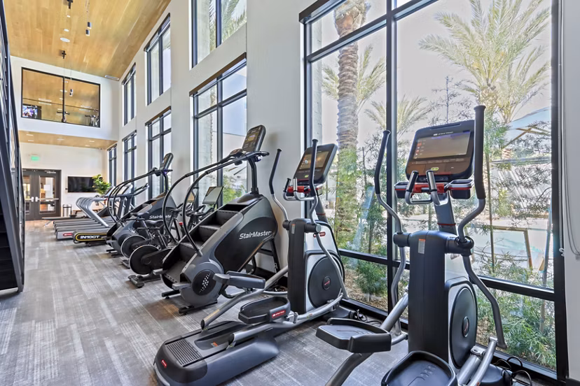 State-of-the-art fitness center with modern equipment at Jefferson La Mesa Apartments