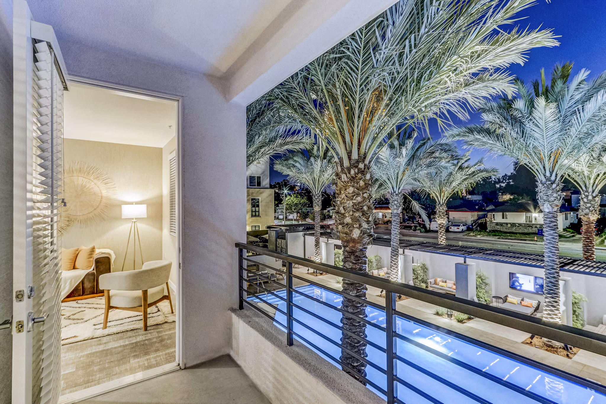 Private balcony with scenic views at Jefferson La Mesa Apartments, perfect outdoor space for relaxation and entertainment
