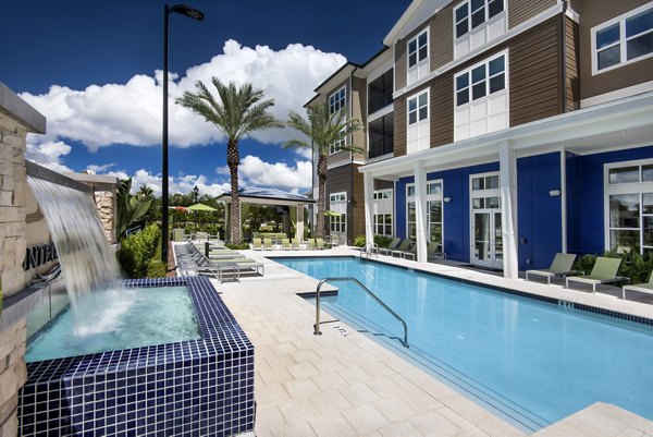 Infinity-edge pool at Integra Lakes Apartments, offering luxurious relaxation in a vibrant living community