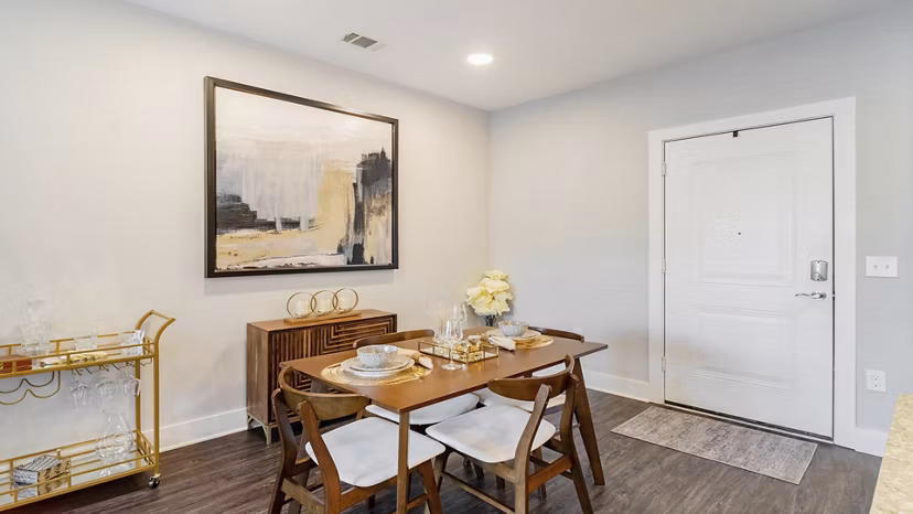 Chic dining area with modern decor at Outlook Gwinnett Apartments, offering luxury living spaces in a vibrant community