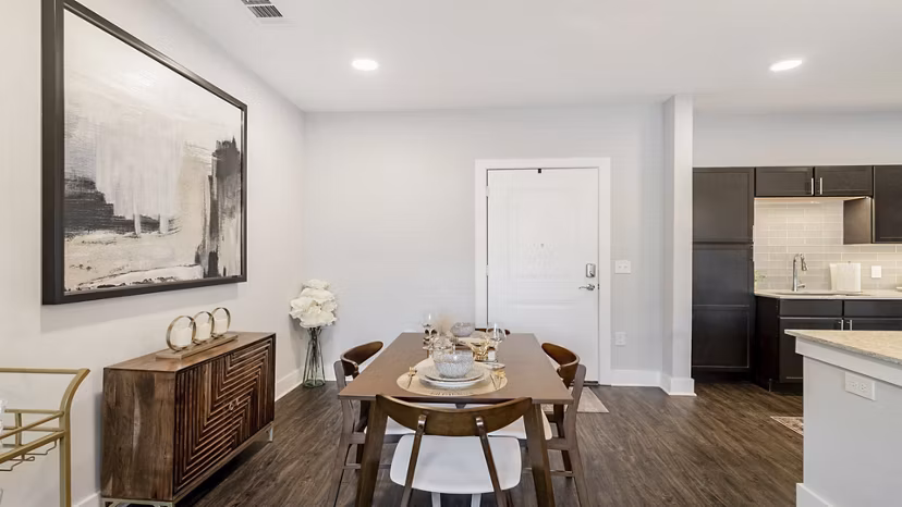 Elegant dining area with modern furnishings at Outlook Gwinnett Apartments