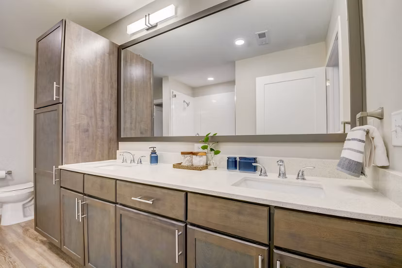 Luxurious bathroom featuring modern fixtures at Outlook Hamilton Apartments
