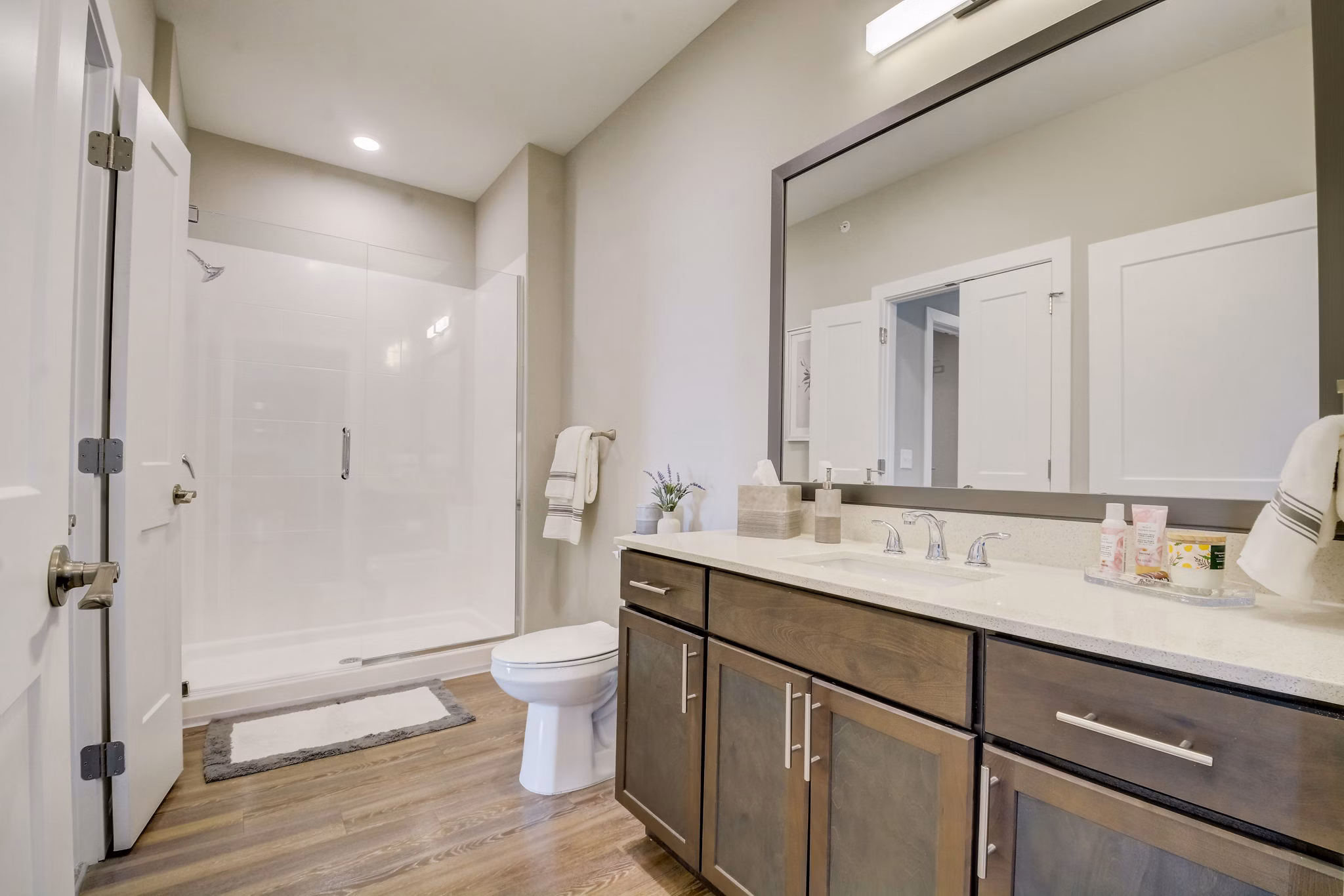Luxurious bathroom with modern fixtures at Outlook Hamilton Apartments