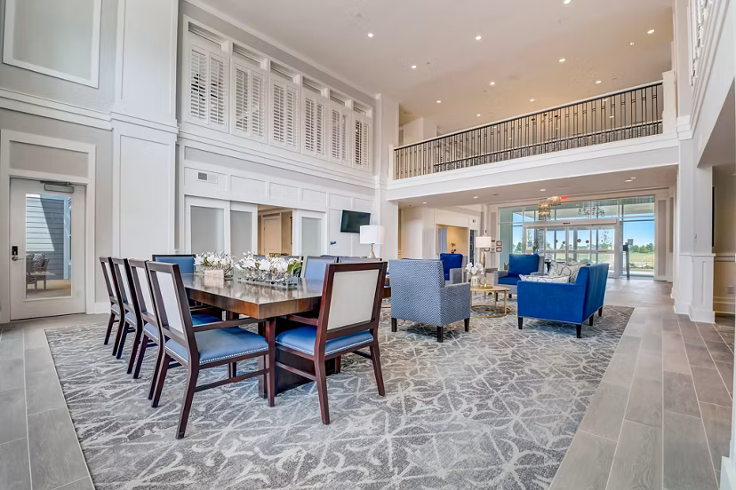 Modern clubhouse featuring spacious lounge and entertainment area at Outlook Hamilton Apartments