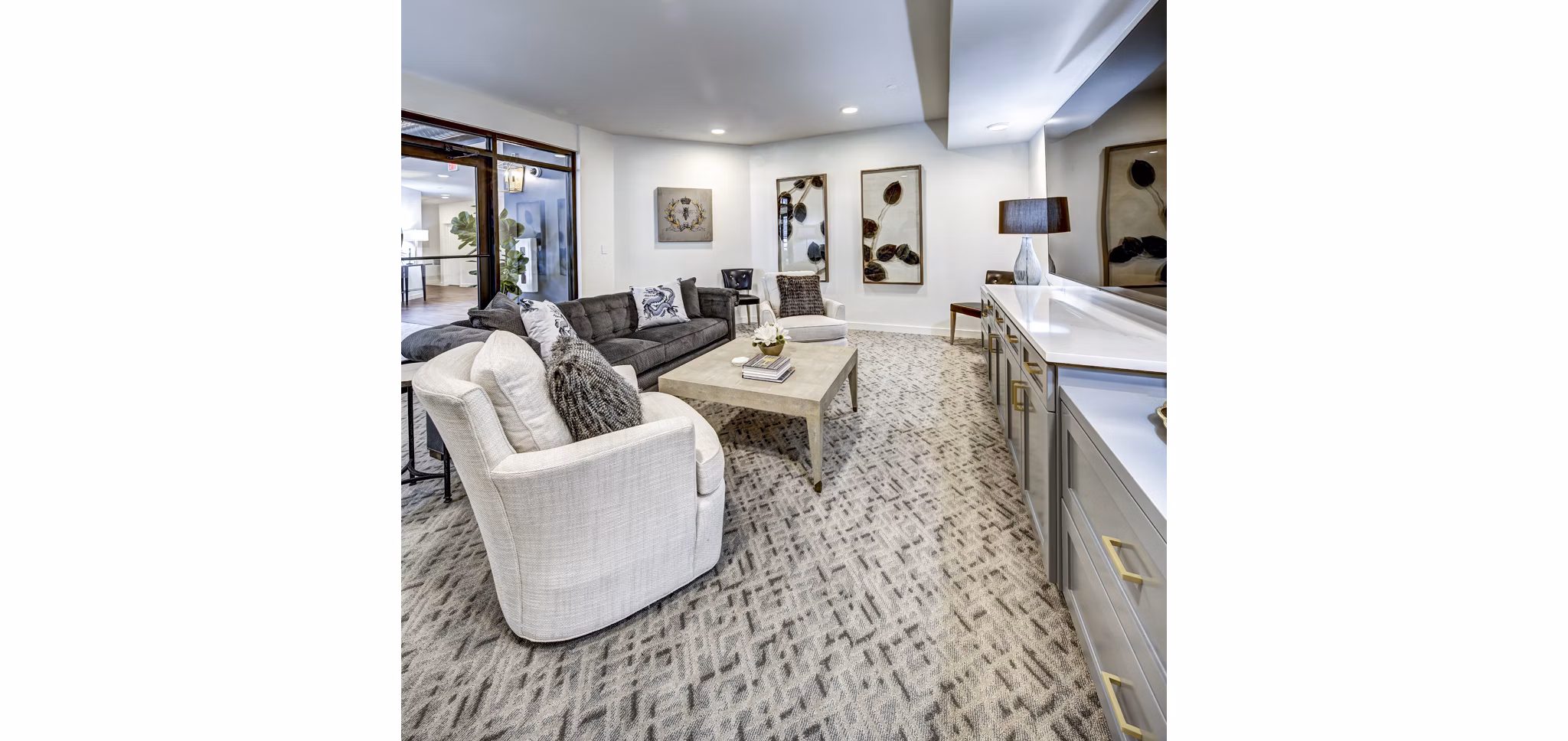 Clubhouse featuring modern design and comfortable seating at NorthStar Georgetown Apartments