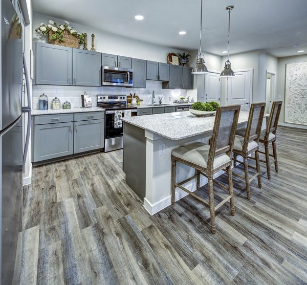 Modern kitchen with stainless steel appliances and quartz countertops at NorthStar Georgetown Apartments