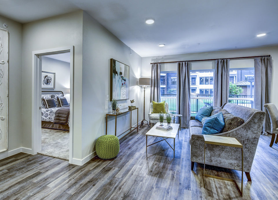 Stylish living room with contemporary furnishings at NorthStar Georgetown Apartments