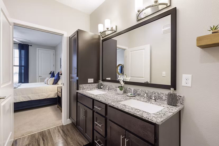 Luxury bathroom featuring sleek fixtures at The Orchards at Arlington Highlands Apartments