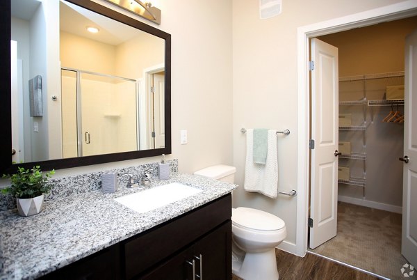 Luxurious bathroom featuring modern fixtures at The Orchards at Arlington Highlands Apartments