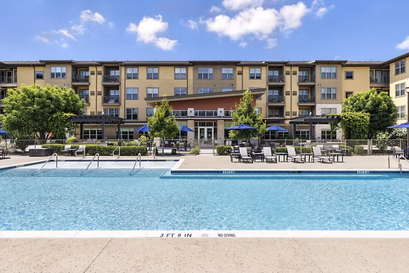 Rooftop pool with scenic views at The Orchards at Arlington Highlands luxury apartments