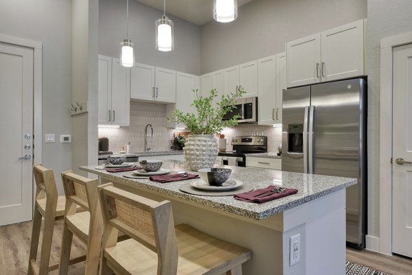Modern kitchen featuring stainless steel appliances at Encore Grayson Apartments