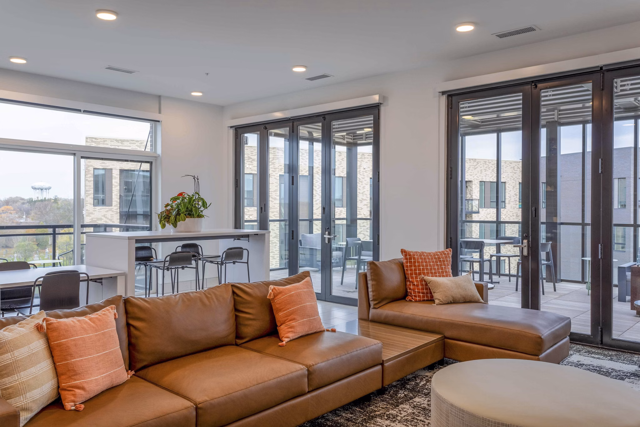 Clubhouse with modern design at The Lydell Apartments featuring luxury amenities and contemporary seating areas
