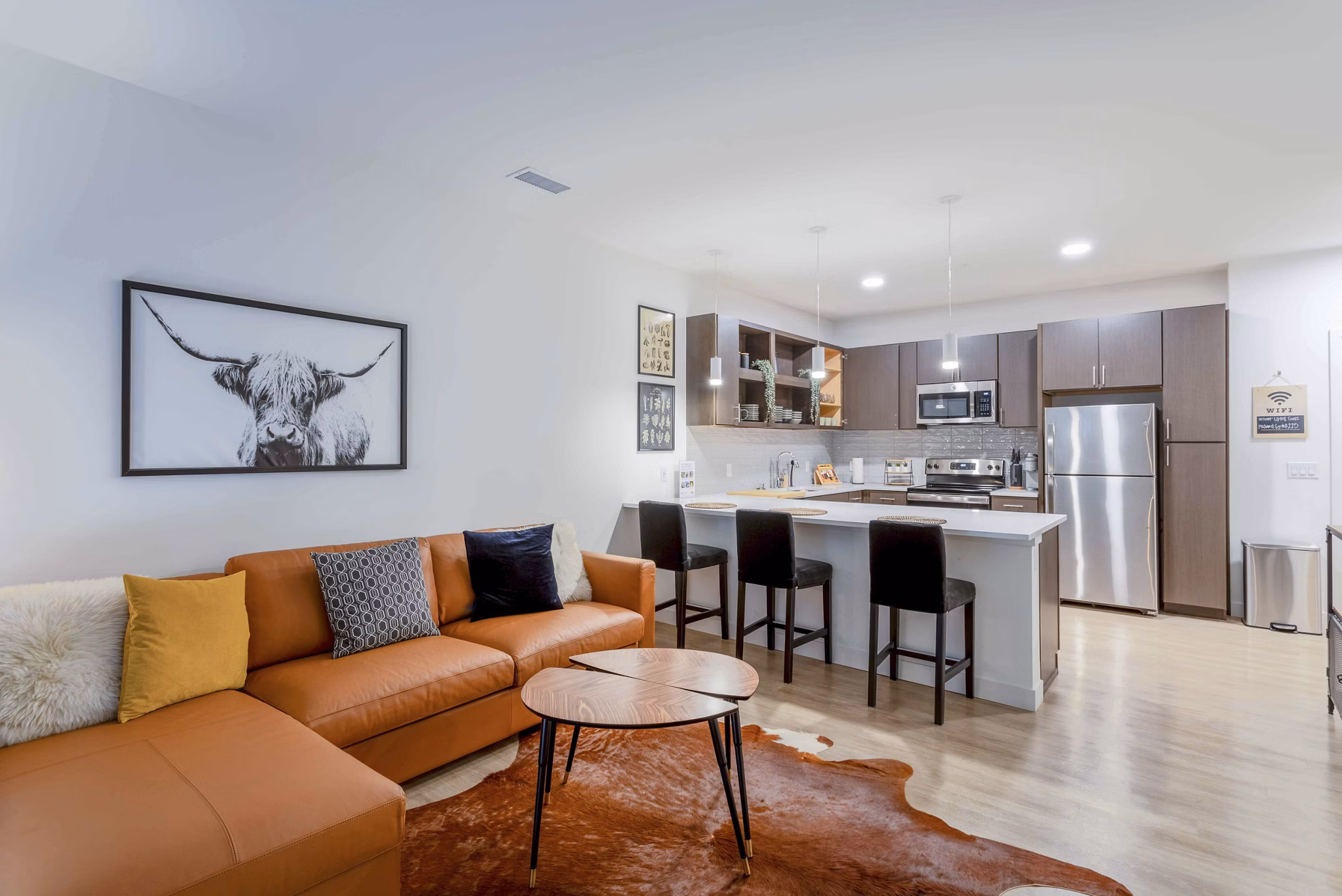 Modern living room with sleek furnishings at The Lydell Apartments, a luxury residence by Greystar in a prime location
