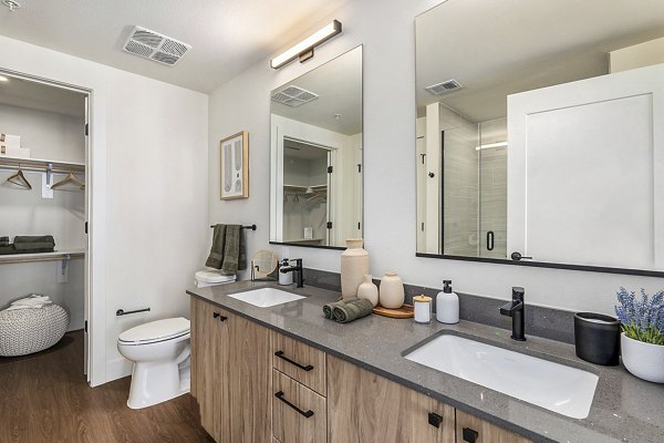 bathroom at One Seven at Belleview Station Apartments