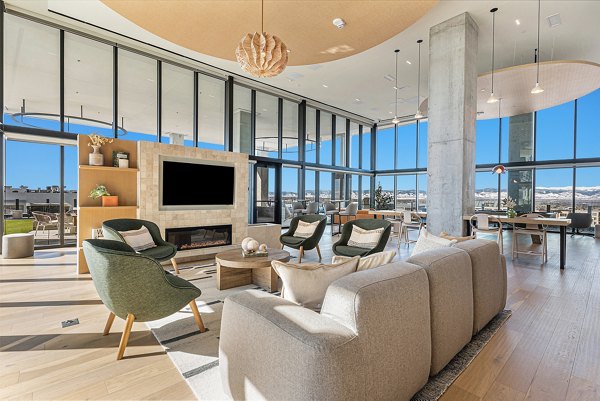 Clubhouse with modern design at One Seven Belleview Station Apartments in Denver