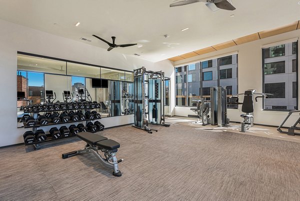 State-of-the-art fitness center with modern equipment at One Seven Belleview Station Apartments