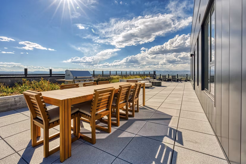grill area at One Seven at Belleview Station Apartments