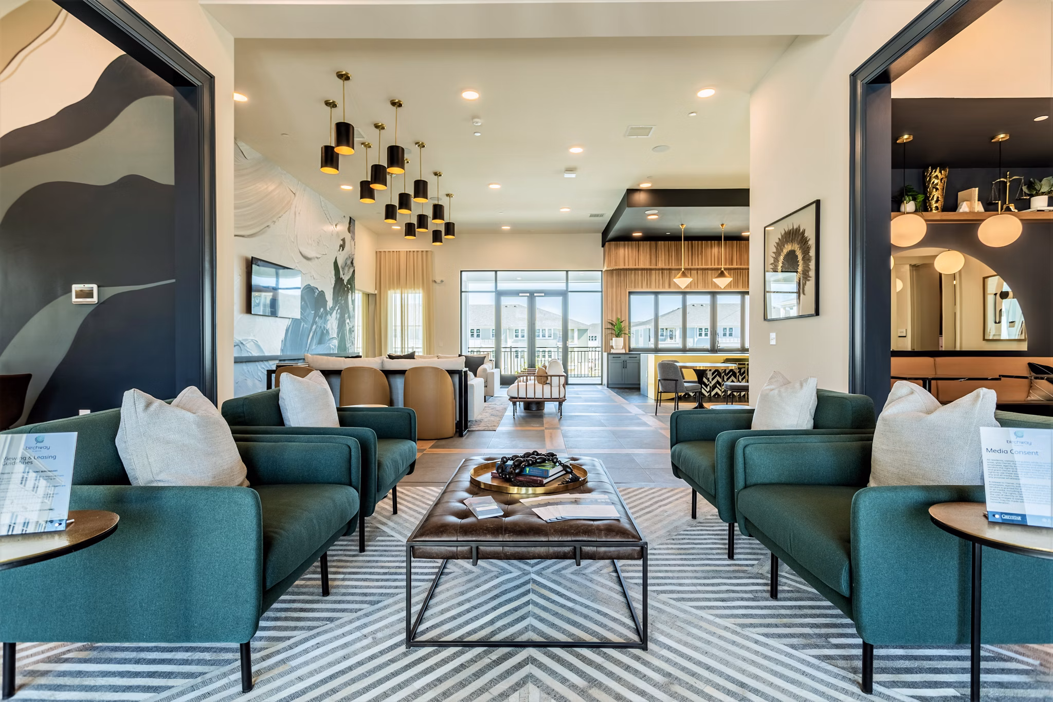 Clubhouse with modern design features at Birchway Rivergate Apartments