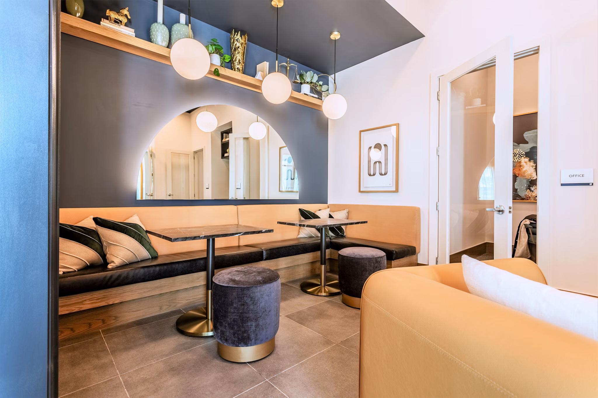 Clubhouse with modern lounge space at Birchway Rivergate Apartments