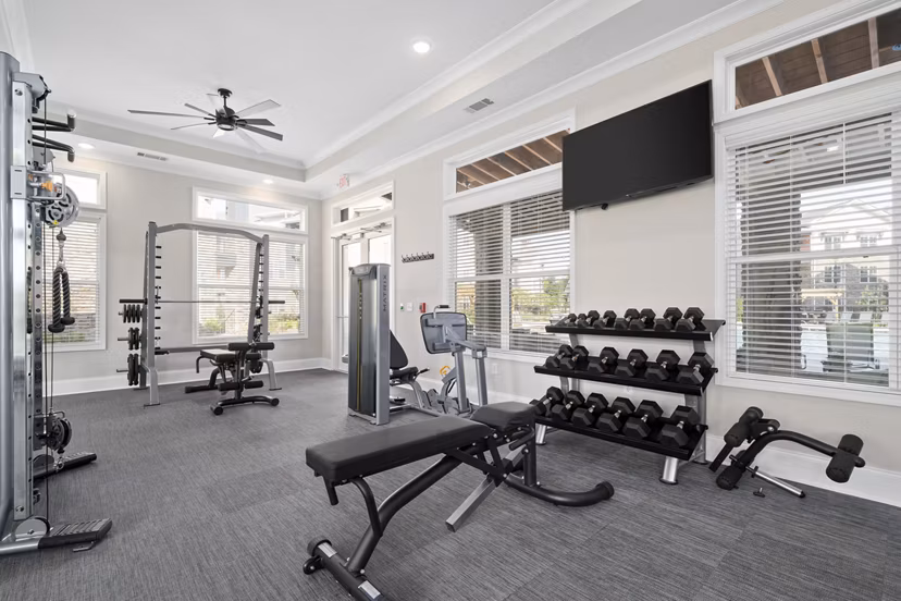 State-of-the-art fitness center at Easton Place Apartments with modern equipment for luxury living