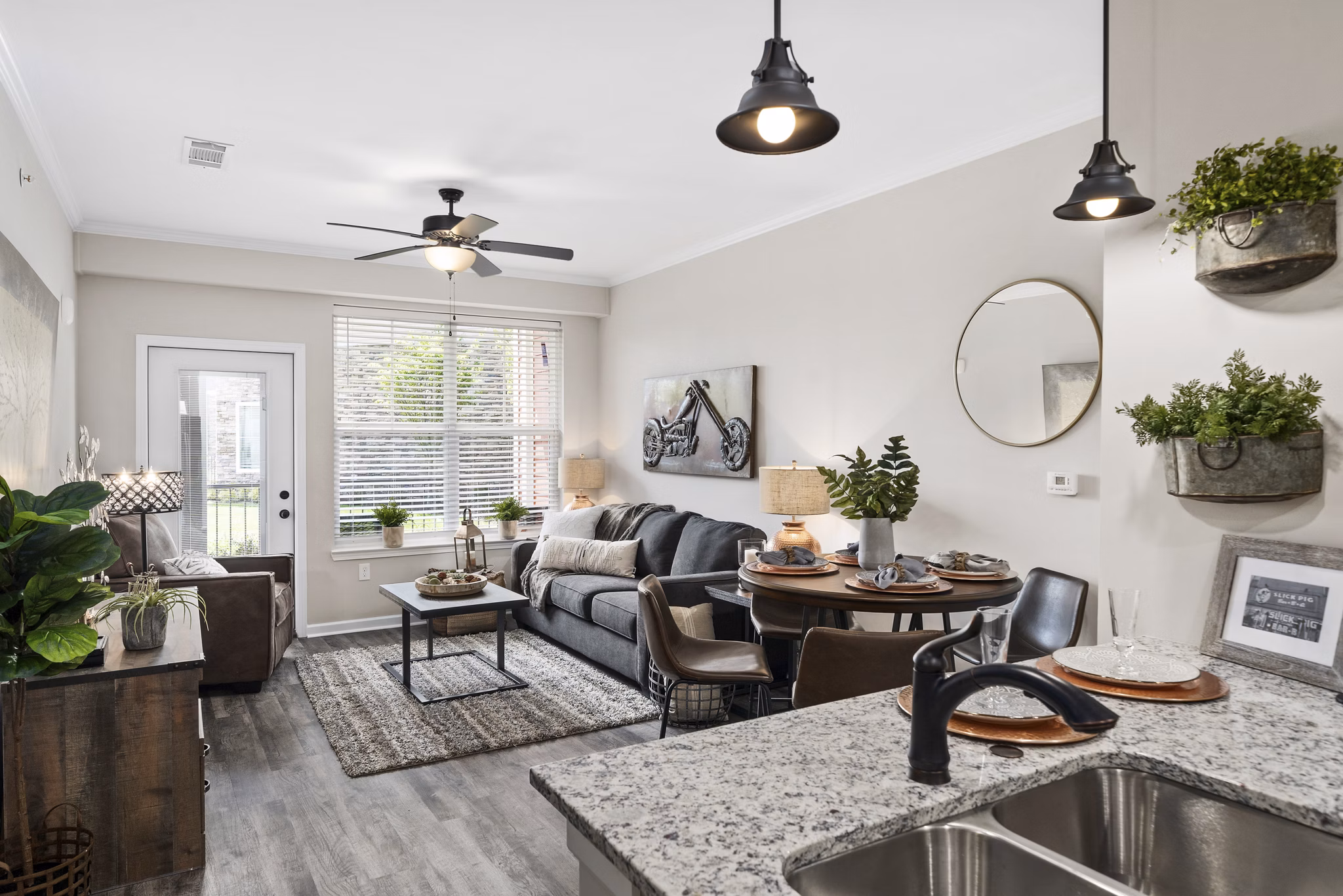 Modern kitchen with stainless steel appliances at Easton Place Apartments
