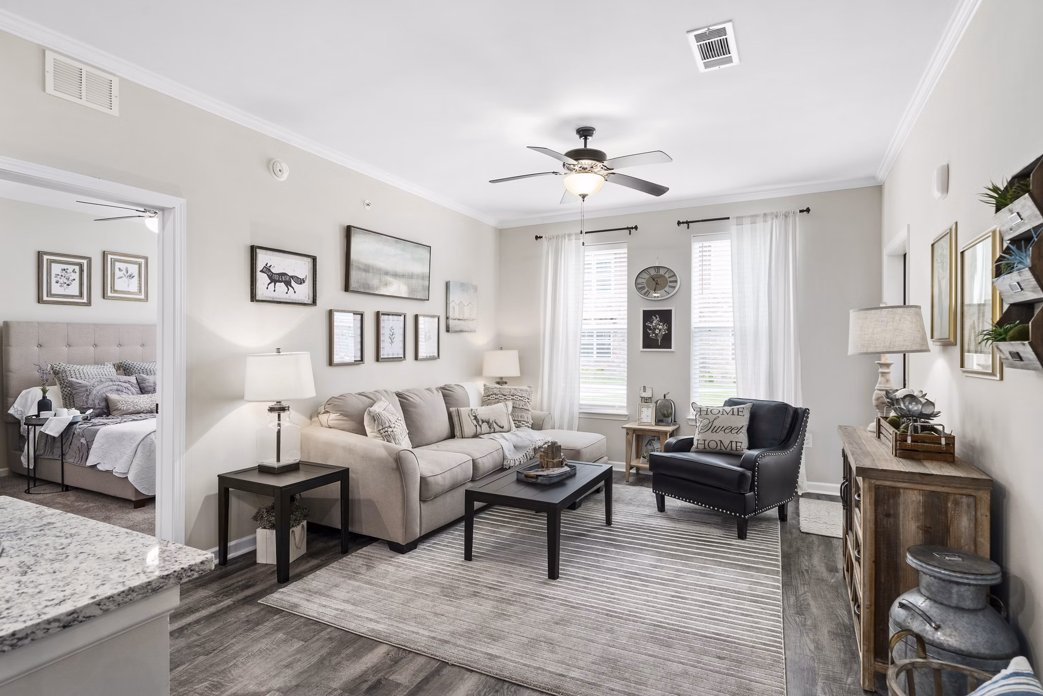 Modern living room with stylish furnishings at Easton Place Apartments, a Greystar luxury property