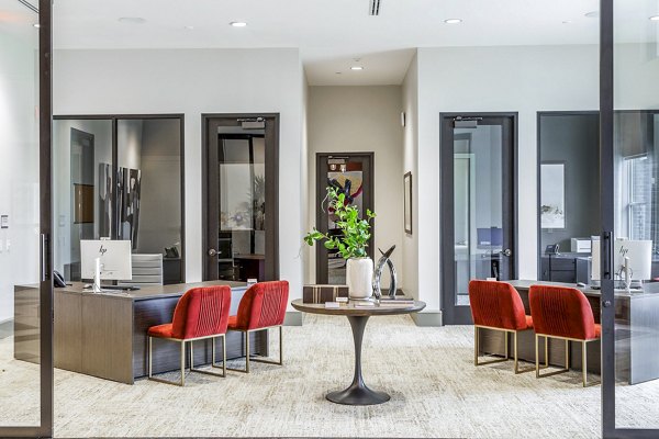 Elegant clubhouse lobby with modern seating at Avelyn San Marcos Apartments