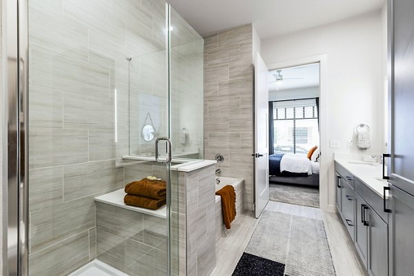 Elegant bathroom with modern fixtures at Gramercy at Northline Apartments