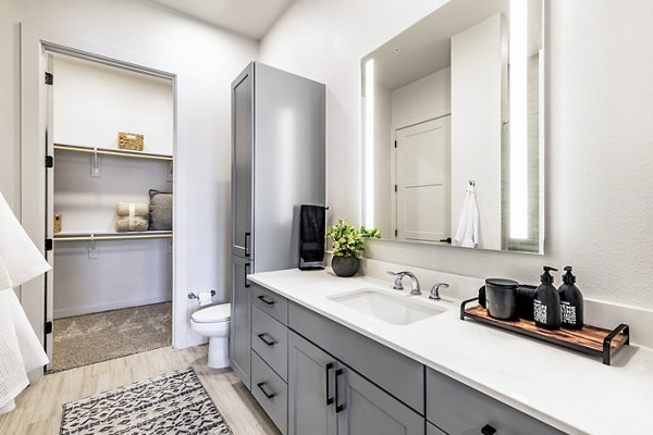 Bathroom featuring modern design and sleek fixtures at Gramercy at Northline Apartments