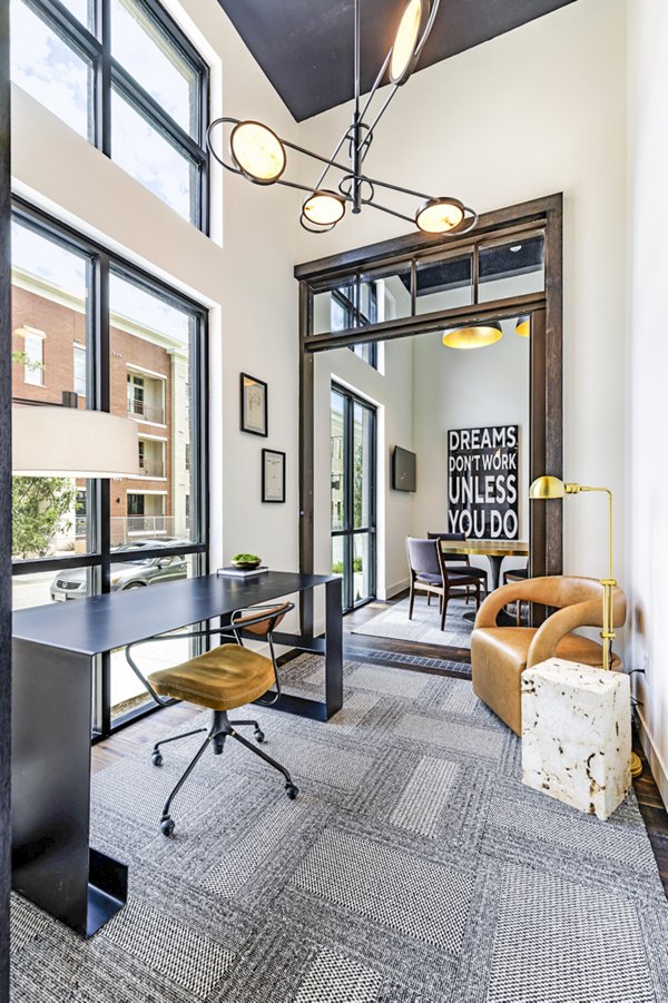 Business center with modern workstations at Gramercy at Northline Apartments