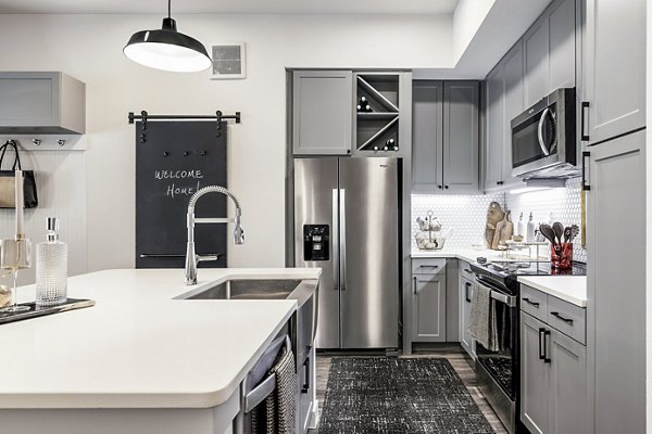 Modern kitchen with stainless steel appliances at Gramercy at Northline Apartments