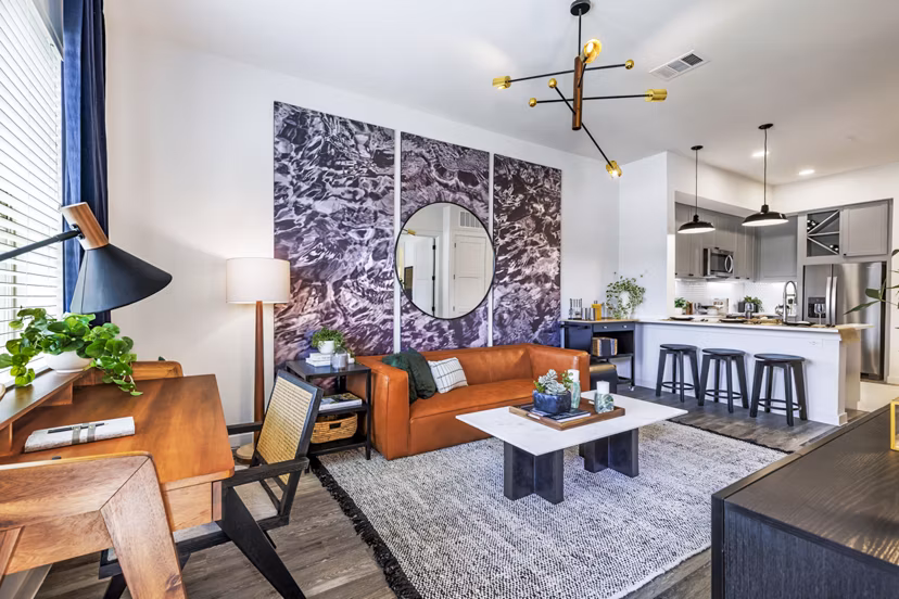 Spacious living room featuring modern decor at Gramercy at Northline Apartments