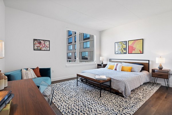 Sleek bedroom featuring modern decor at Broadridge Apartments