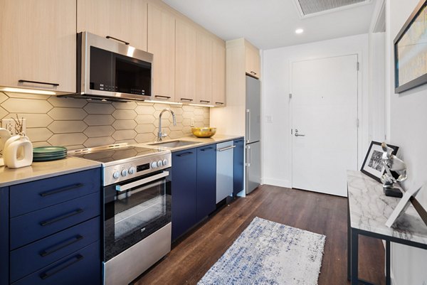 Kitchens featuring modern appliances and sleek countertops in Broadridge Apartments, Greystar luxury apartments