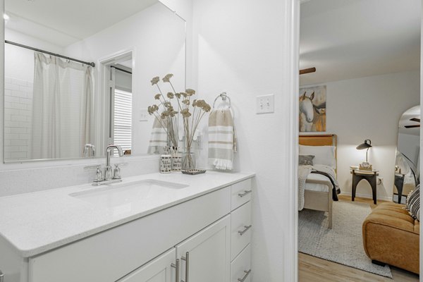 Modern bathroom featuring sleek fixtures at Summerwell Wildcat Ranch Homes Apartments