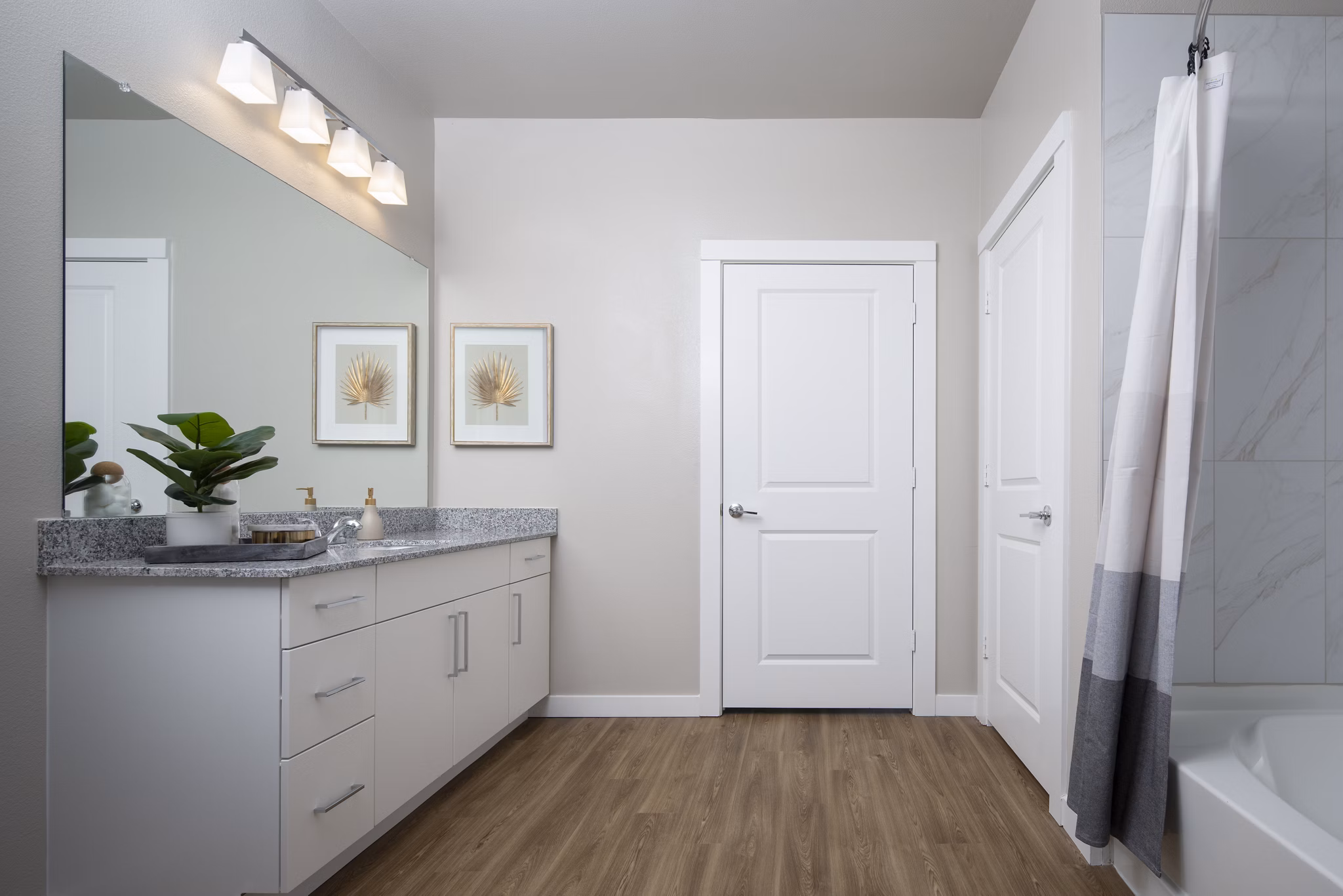Modern bathroom with sleek fixtures at Prose KTX Apartments offering luxury living in a vibrant community